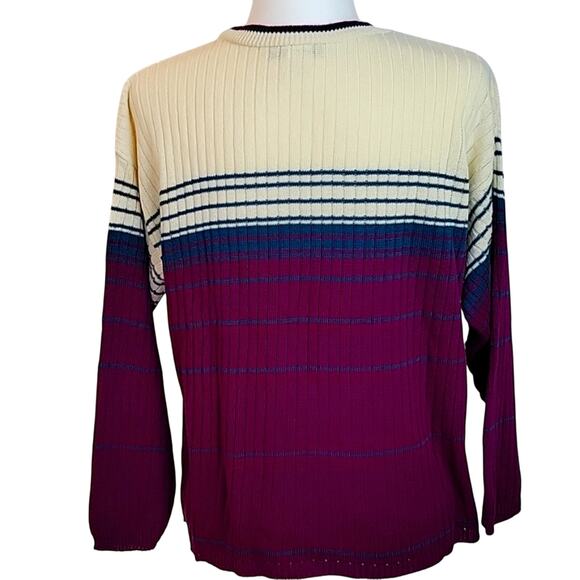 Cynthia Todd Womens Knit Cream Pine Green Purple Sweater Crew Neck Size L - Picture 4 of 10